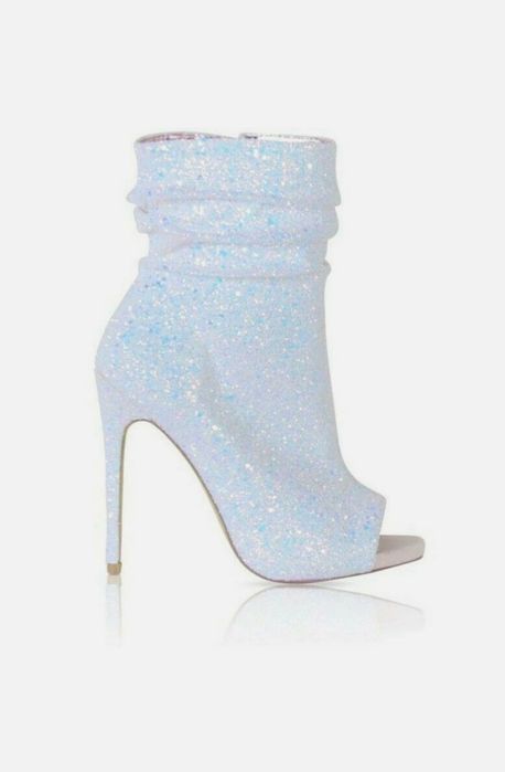 42 43 Блискучі ботильйони білі сапожки жіночі високий каблук