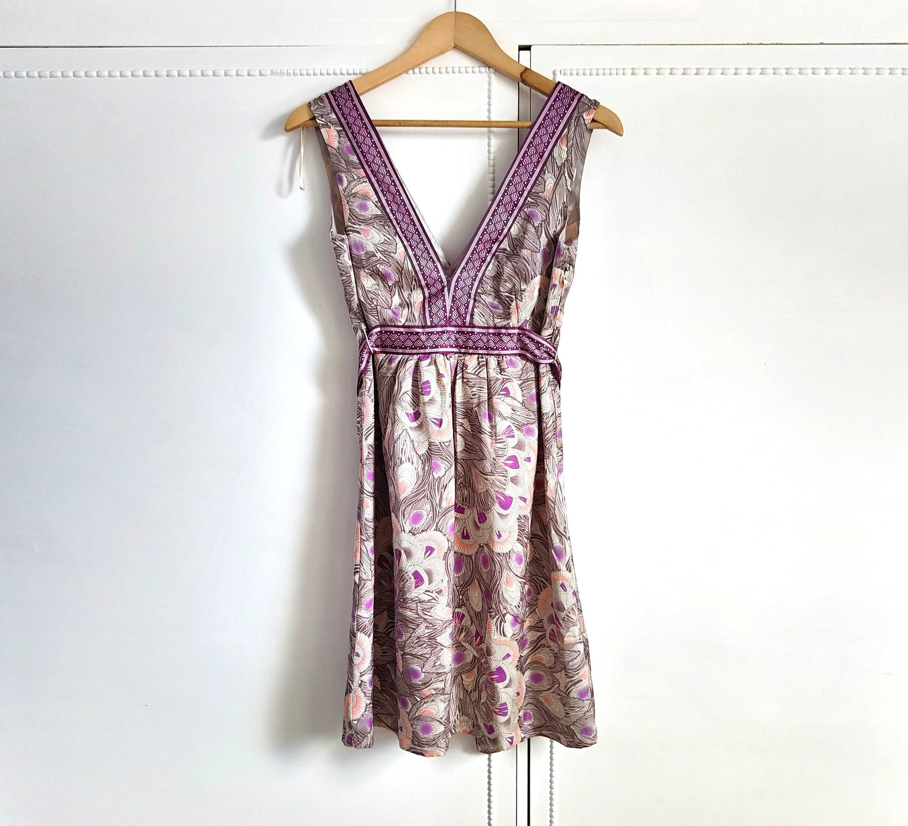 Nowa sukienka H&M 36 S w pawie pióra fiolet dekolt midi