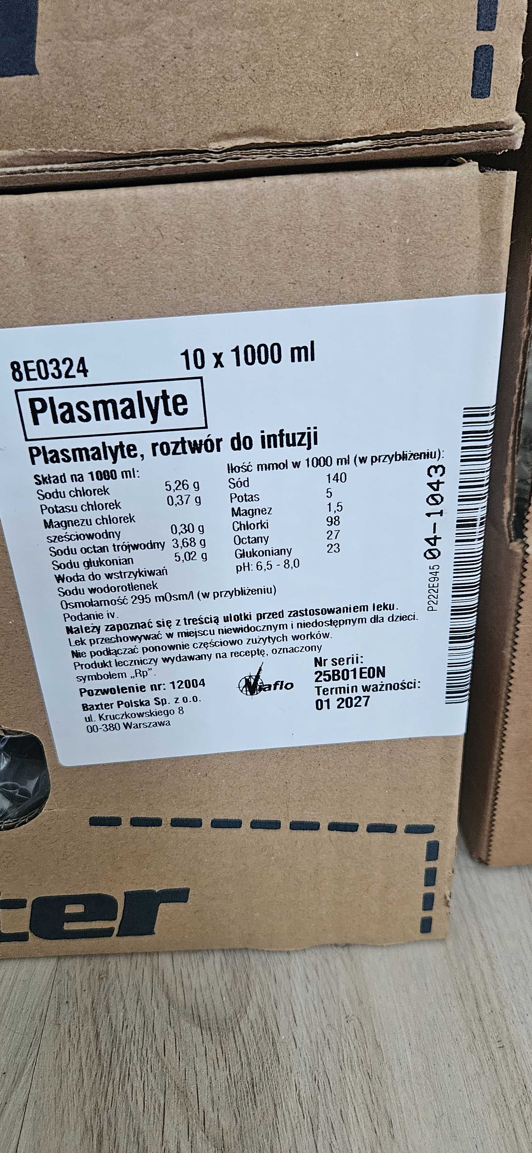 Plasmalyte roztwór do infuzji 1000 ml.  kpl.10 szt.