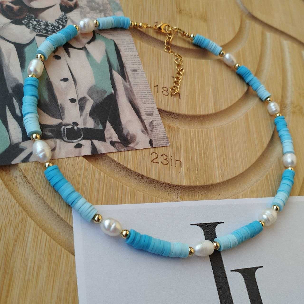 Украшение чокер из бусин хейши и жемчуга в морской теме handmade