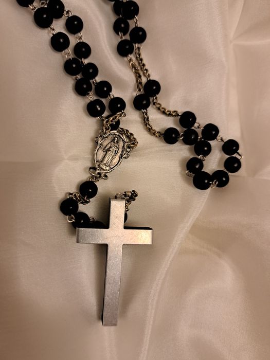 Stary różaniec vintage drewniany czarny