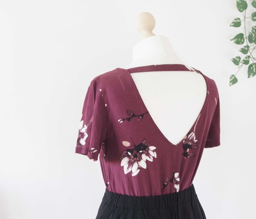 Bluzka Vila kwiaty bordo przewiewna z rękawem wiskoza