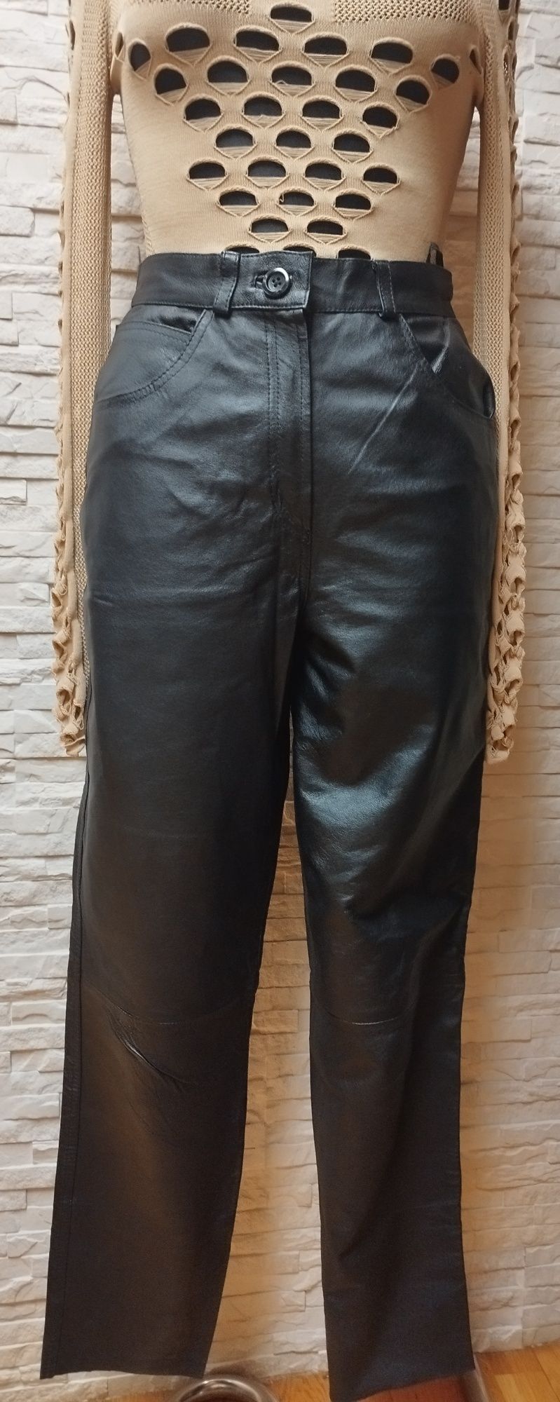?Spodnie skórzane, skóra naturalna, wysoki stan 36/38 S/M,mom fit