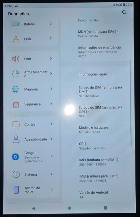 Tablet com Android 14 nova
