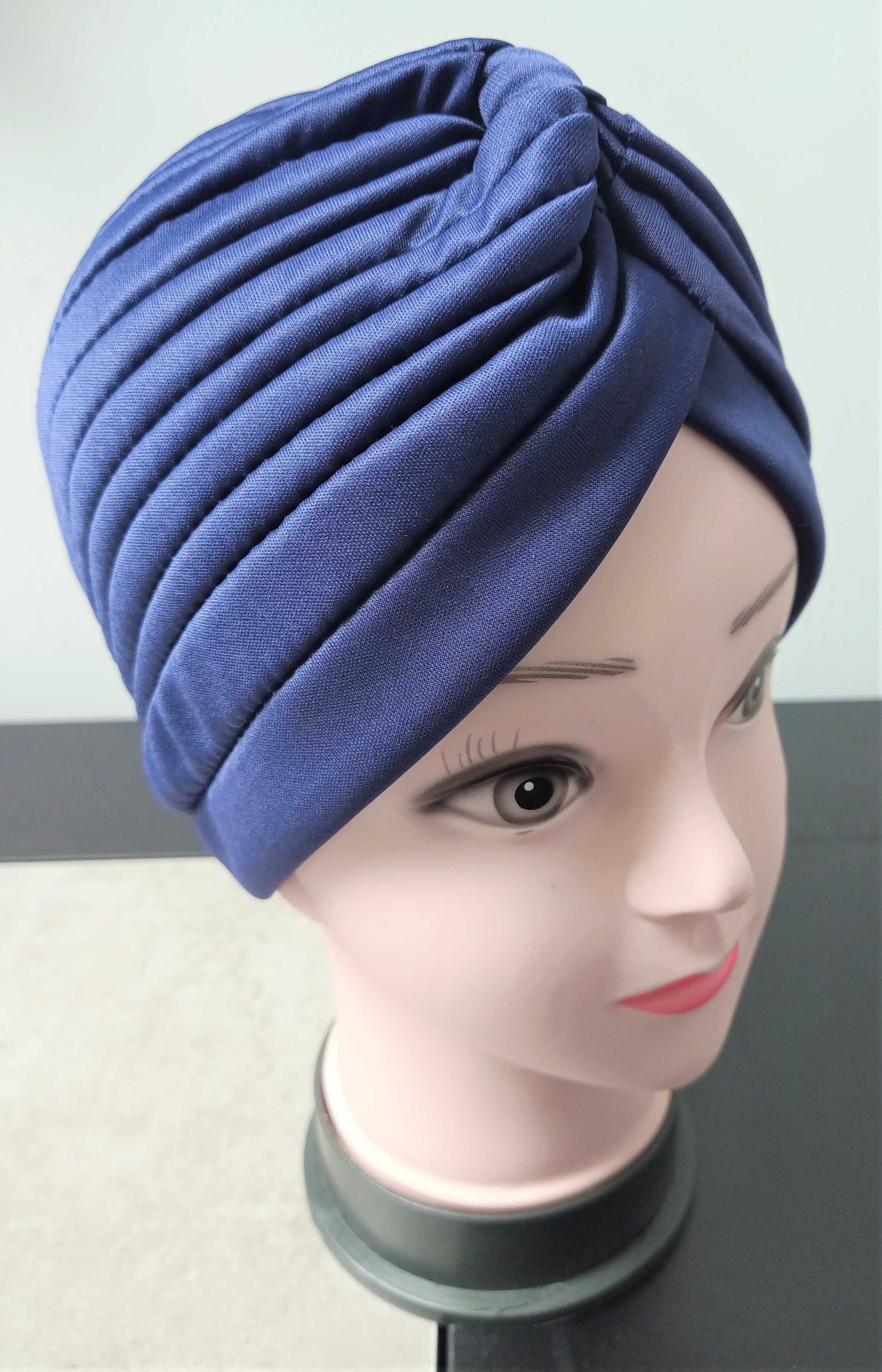 Czapka turban wiosenny damski granatowy handmade rozmiar 52/54