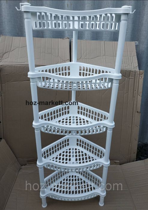 Угловая полка для ванной и кухни пластиковая 4 и 5 ярусов