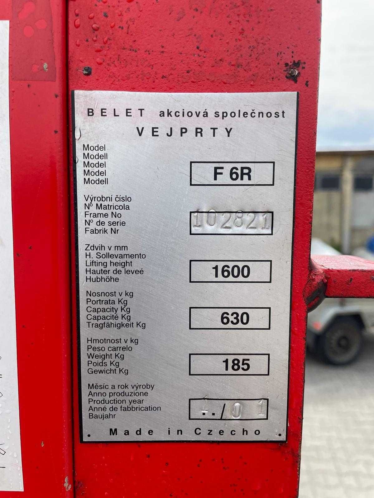 Wózek paletowy ręczny BELET F6R – udźwig 630 kg, podnoszenie 1,6 m