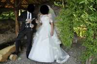 suknia ślubna papilio kolor śmietanka + bolerko z francuskiej koronki