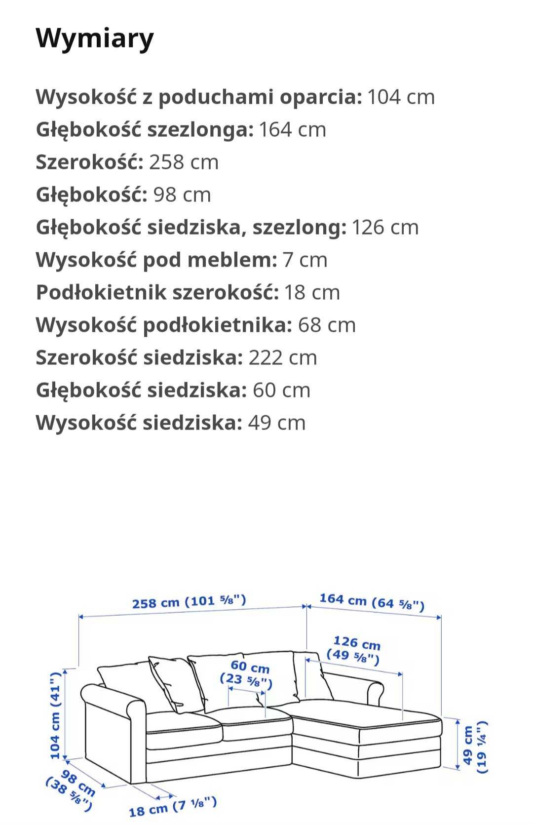 SOFA GRÖNLID z szezlongiem, Ljungen średnioszary