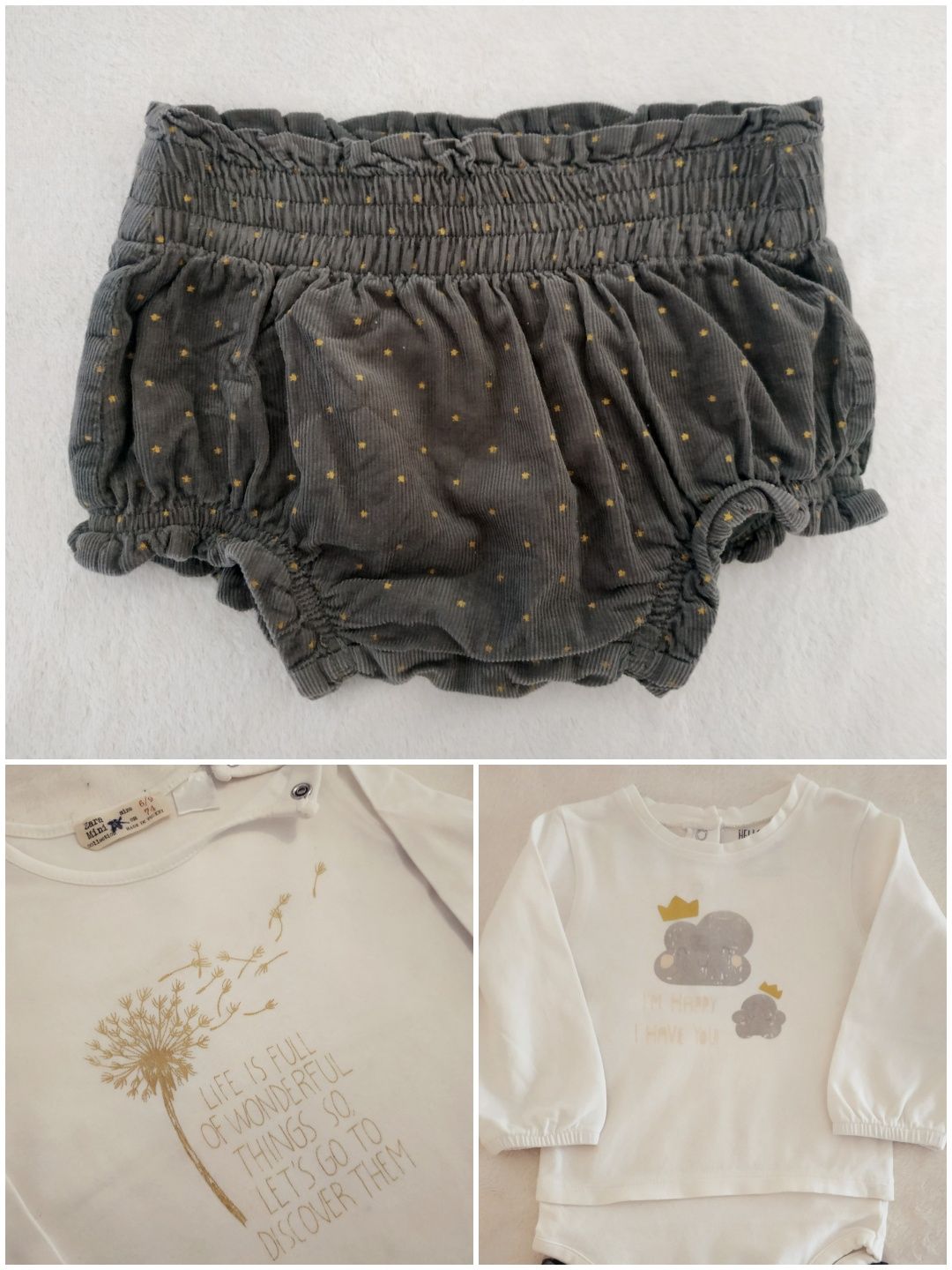 Conjunto bebé menina calções/fofo+body+camisola 6-9 meses ZY/ZARA