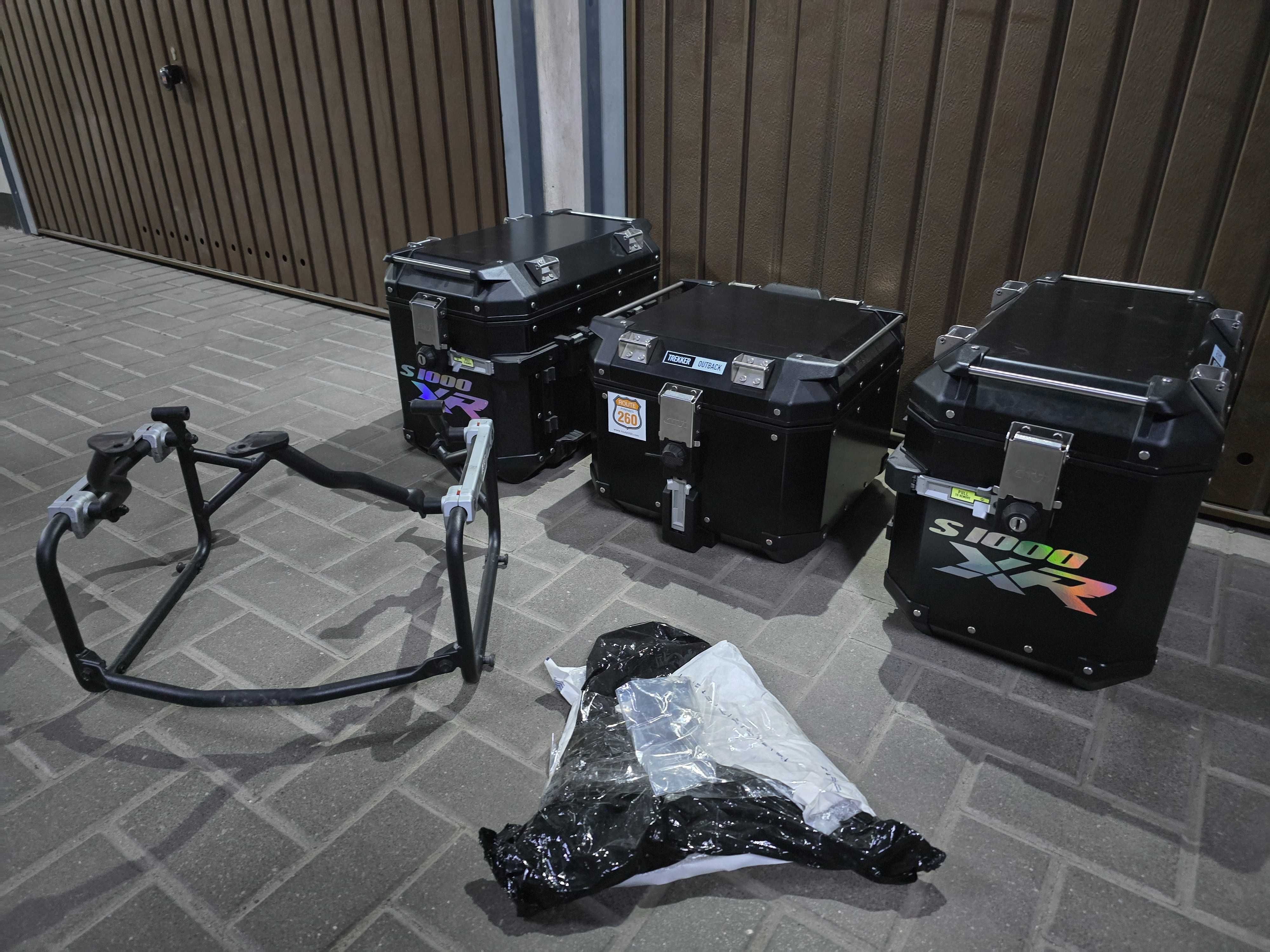 kufry aluminiowe czarne zestaw GIVI TREKKER OUTBACK stelaż płyta