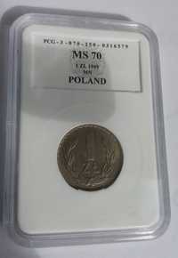 W- ,, 1 zł złoty 1949 Polska MN miedzionikiel MS 70 slab