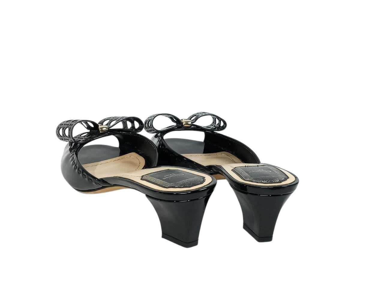Кожаные босоножки шлепанцы Dior Black Patent Leather Bow Peep Оригинал