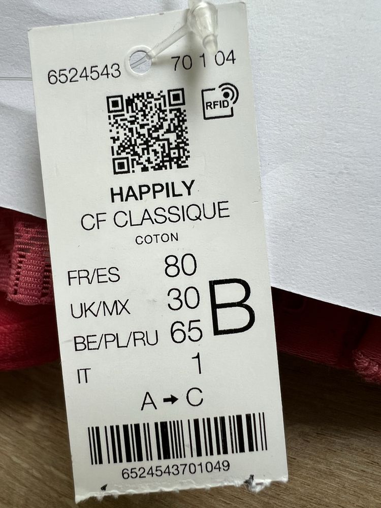 Różowy, bawełniany, gładki biustonosz, stanik, koronka, Etam, 65B