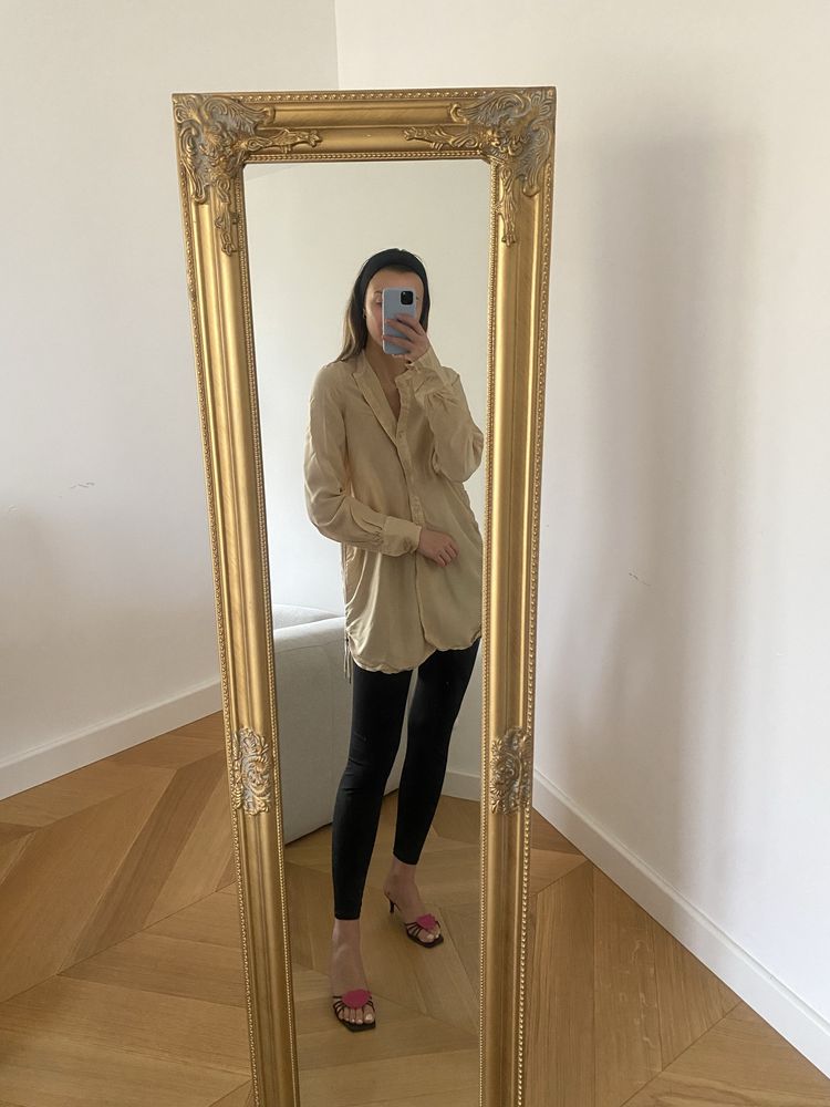 H&M studio jedwabna koszula beżowa tunika piaskowa