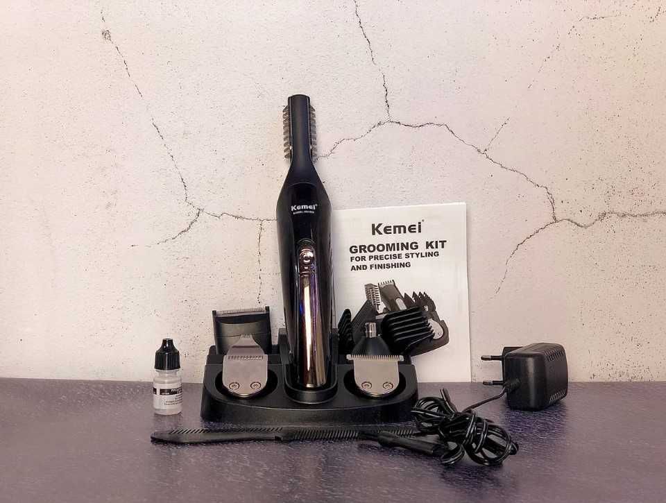 якісний тример з насадками для голови, бороди та носа kemei 11в1