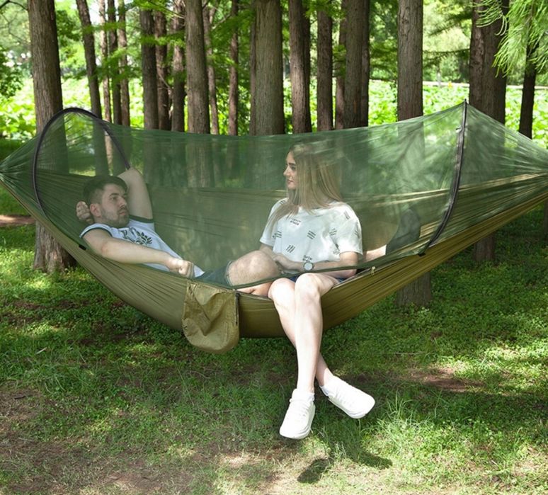 Hamak z Moskitierą Turystyczny Dwuosobowy Survival Kempingowy Mocny