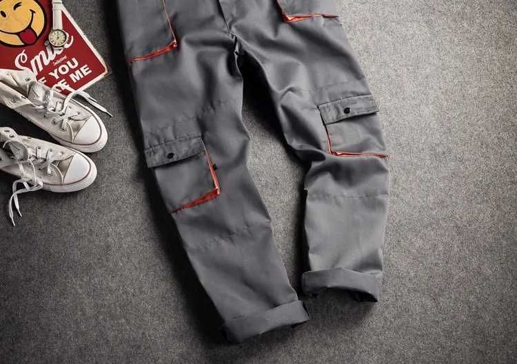 Spodnie robocze ogrodniczki męskie szare M kieszenie odblaskowe