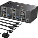 Potrójne monitory KVM Switch 2 Displayport + HDMI, 8K 4K 144Hz