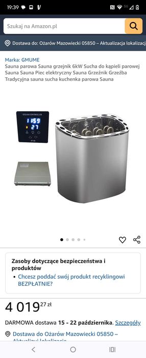 Sauna parowa Sauna grzejnik 6kW Sucha do kąpieli parowe nowy piec