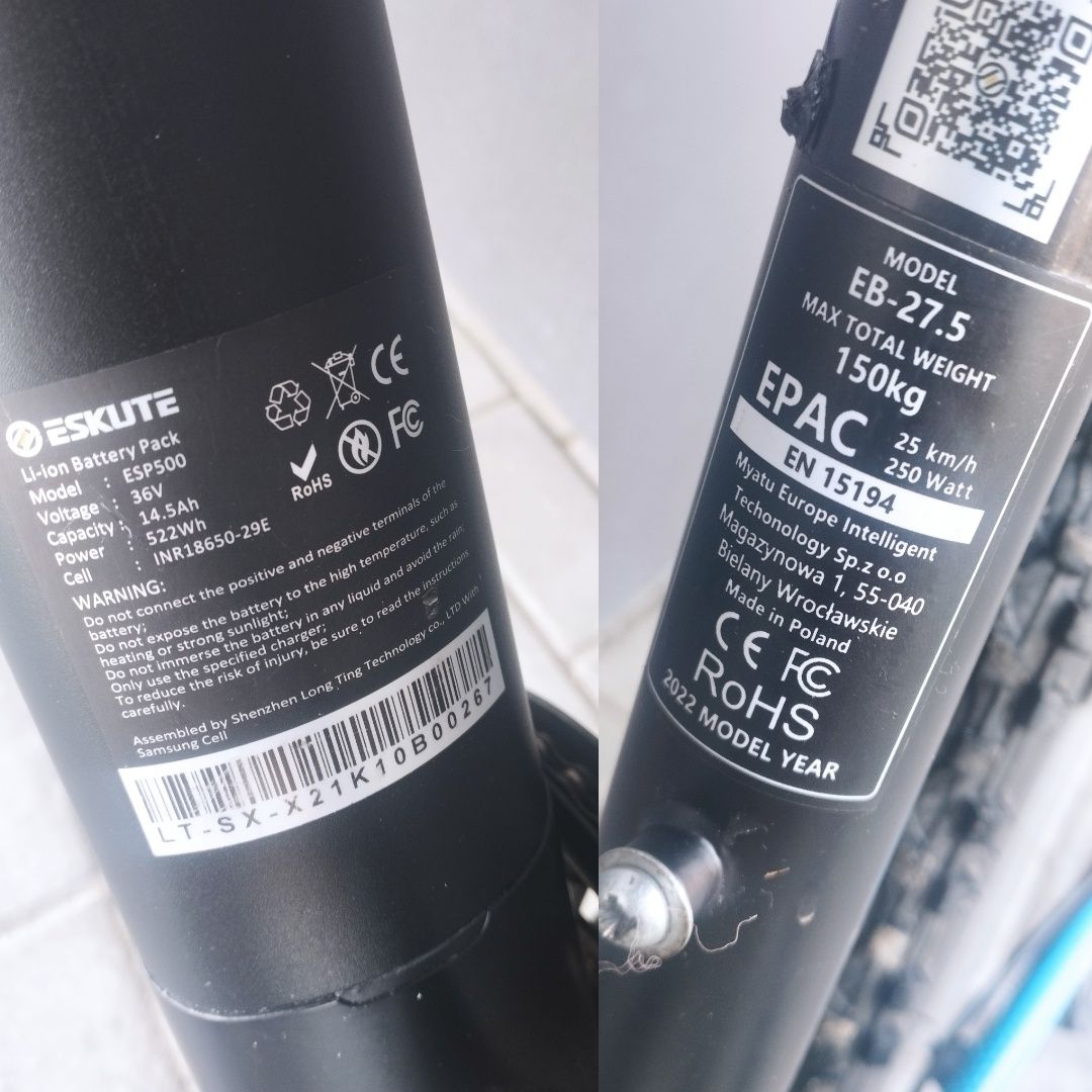 Електро велосипед ESKUTE M 27.5 , 2022рік