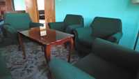 Zestaw wypoczynkowy: sofa, stolik i 4 fotele/PRL/komplet
