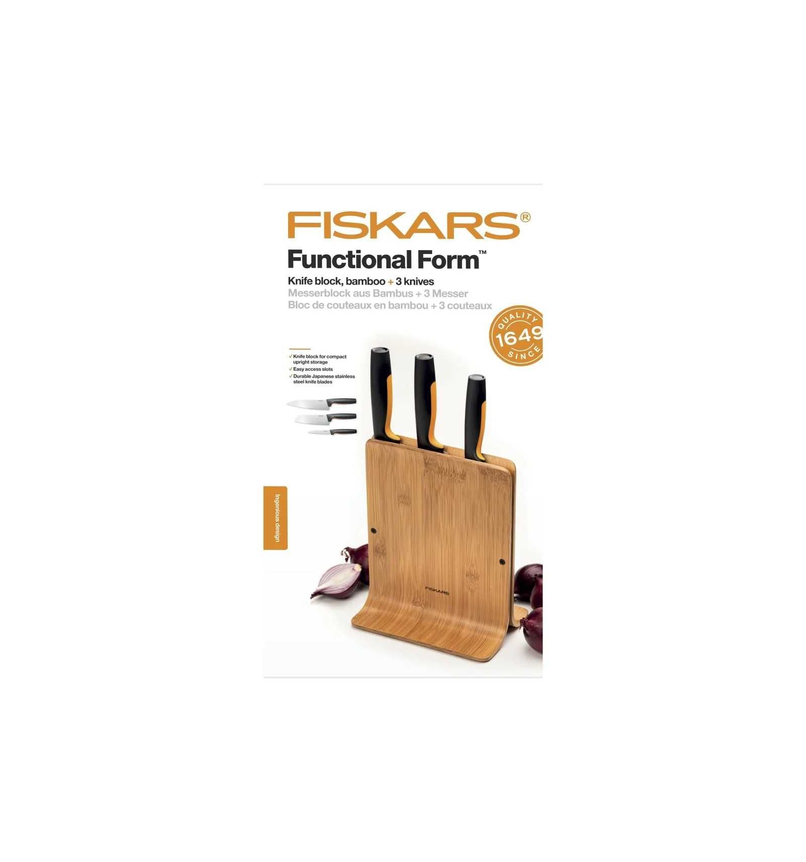 noże w bambusowym bloku 3szt. marki Fiskars