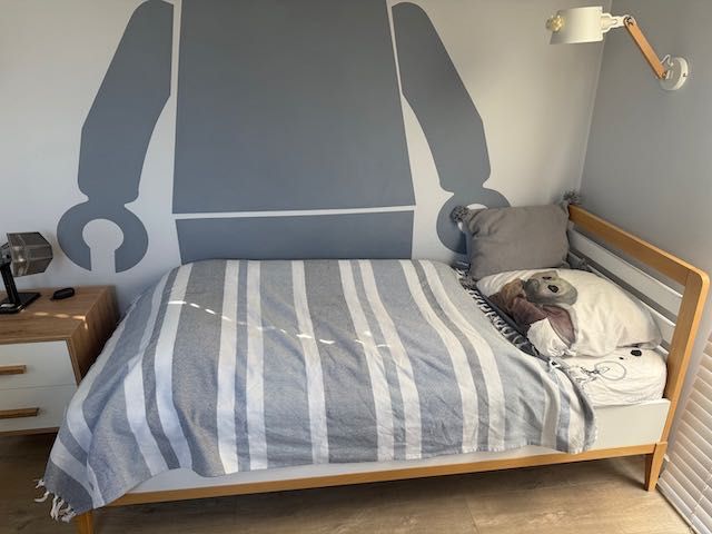 Drewniane łóżko dla dziecka/młodzieży+wyprany materac,styl skandi