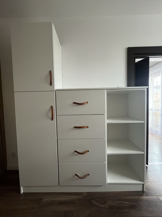 Nowoczesna komoda/szafka z półkami i szufladami - biała, 210 cm wys