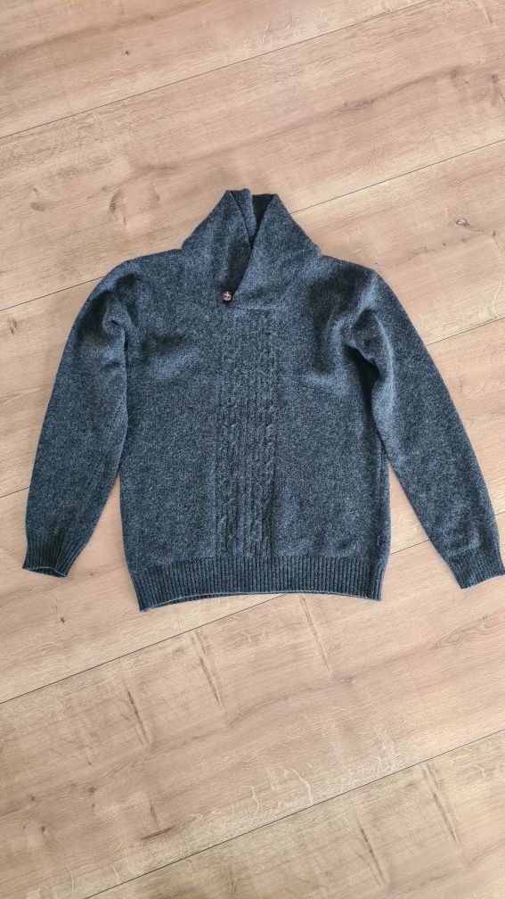 Sweter Golf 80% Wełnal. Rozmiar L. Warkoczowy wzór. Grafitowy Szary