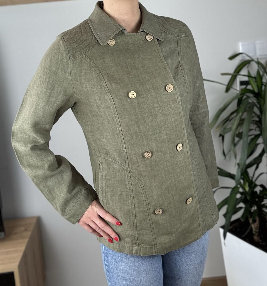 Unikatowy żakiet dwurzędowy khaki boho retro M 38 L 40 na wiosne lato