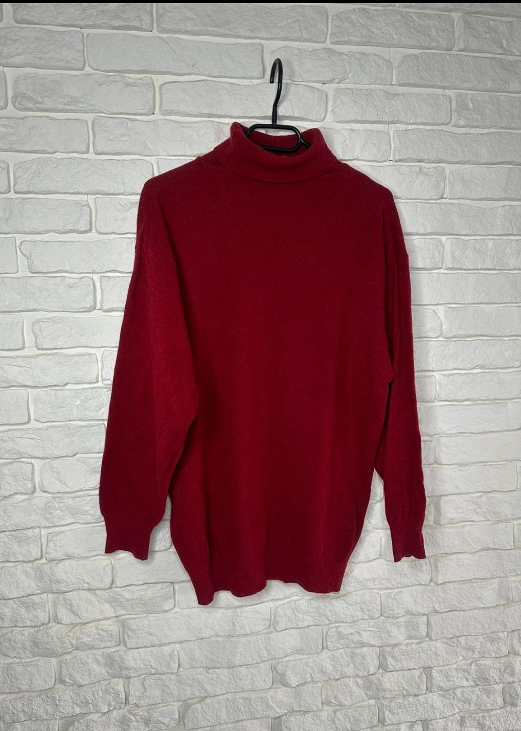 Sweter wełna wełniany 100 procent golf bordowy czerwony do handmade S