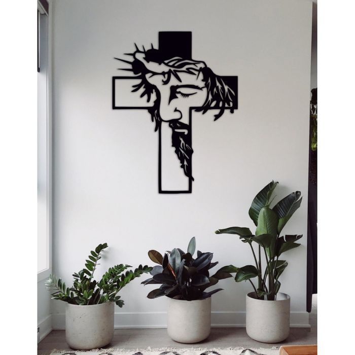 Obraz Twarz Pana Jezusa Krzyż czarny 50 x 30 cm