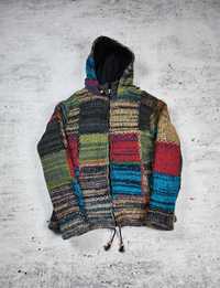Vintage kurtka wełniana Made in Nepal hippie gruba ciepła 80s 90s r. M