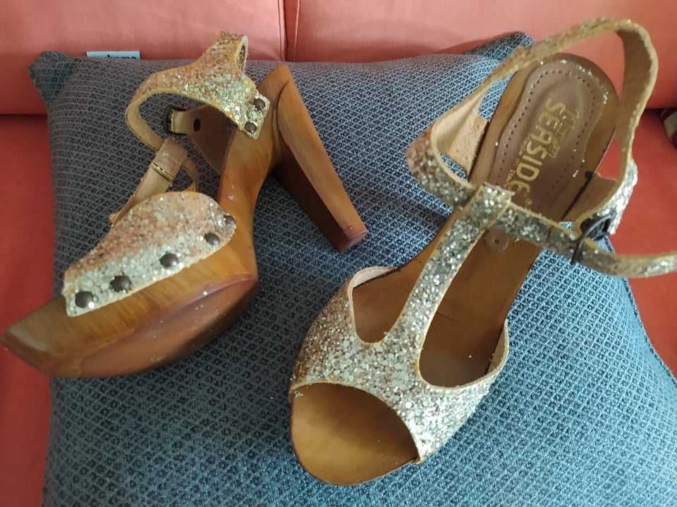 sapatos de salto e cunha, novos, 36 e 37