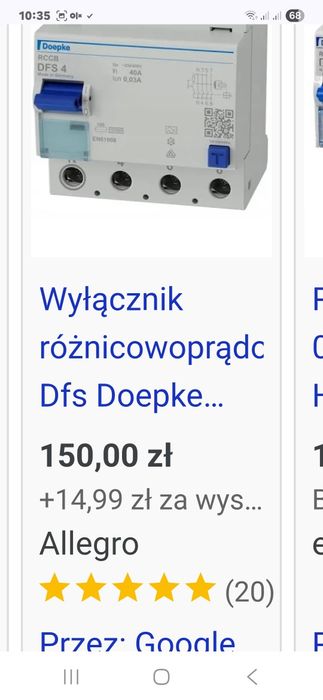 Wyłącznik różnicowo prądowy doepke dfs4 40A