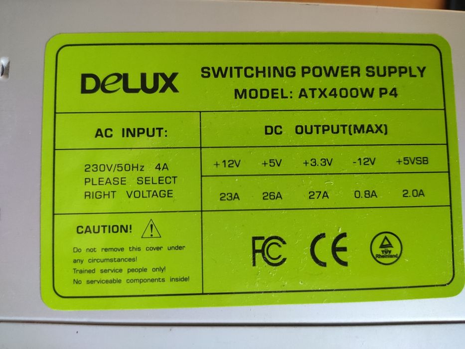 Блок живлення Delux ATX-400w P4 400w Б/В