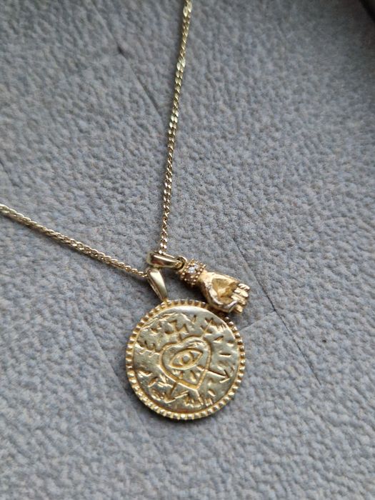 Naszyjnik medalion Ania Kruk piesc Oko proroka Serce srebro 925 złoto