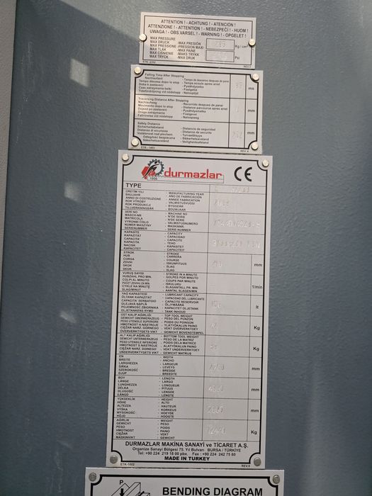 Prasa Krawędziowa krawędziarka DURMA 200 ton 3700mm CNC z 2009 roku