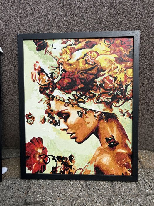 3 obrazy recznie malowane farbami na plotnie w ramkach