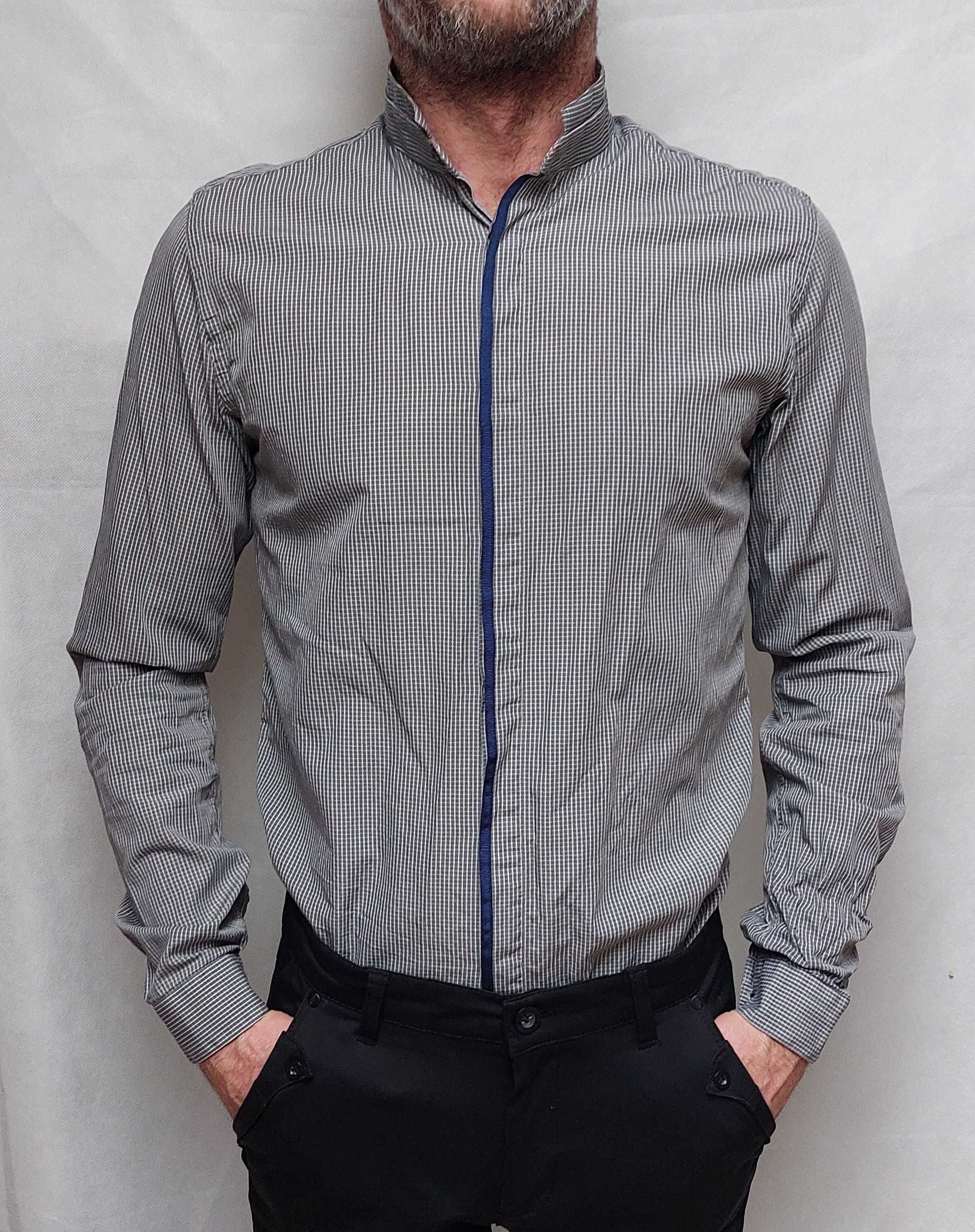 Koszula męska młodzieżowa Zara Man s Slim fit 40cm kratka stójka