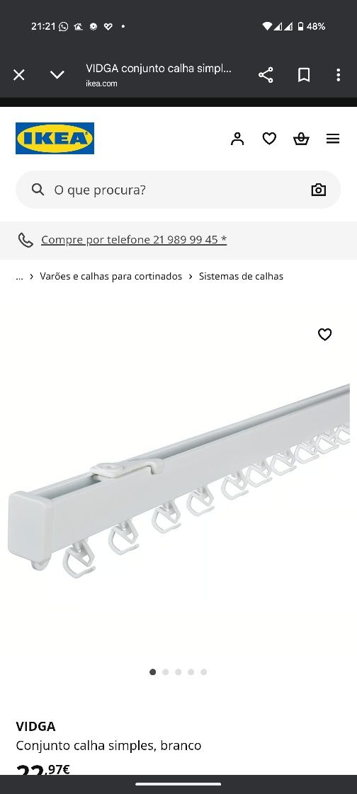 Calhas cortinados IKEA Vidga e acessorios - 9 conjuntos p/ preço de 1
