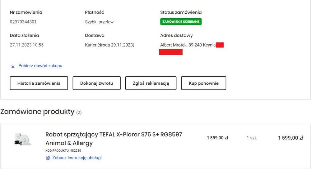 Robot sprzątający TEFAL X-Plorer S75 S+ RG8597 odkurzanie + mopowanie