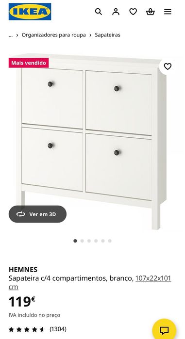 Sapateira c/4 compartimentos, branco,IKEA HEMNES