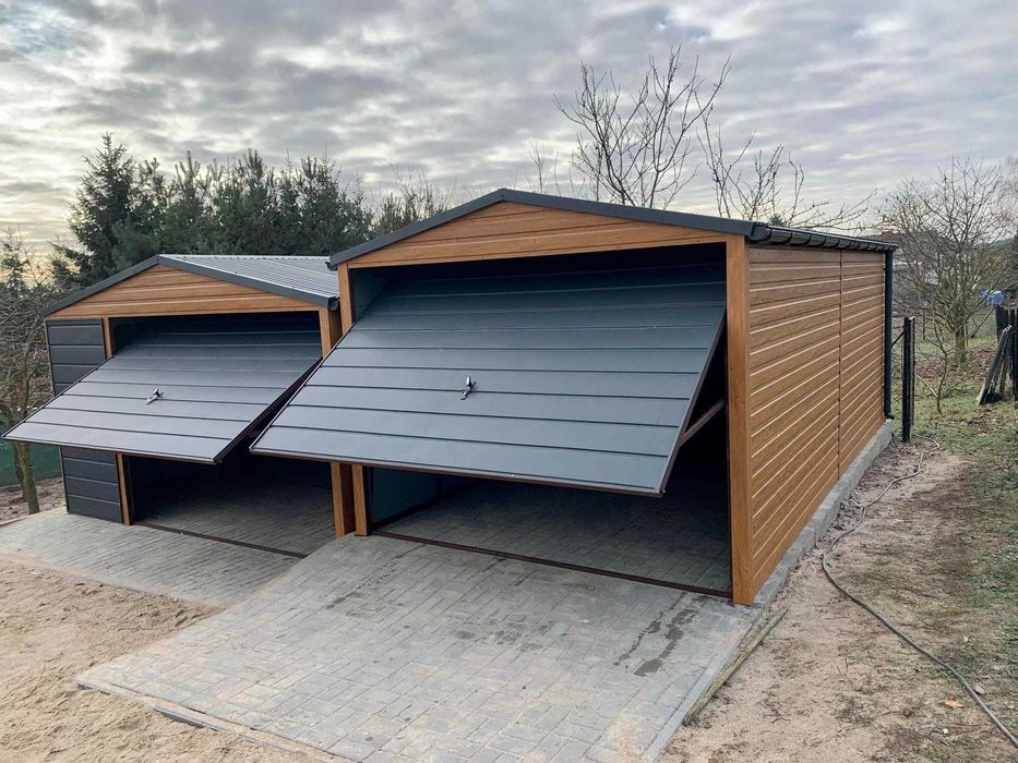 Garaże,garaż blaszany 6x5,6x6 ORZECH panel poziomy PRODUCENT