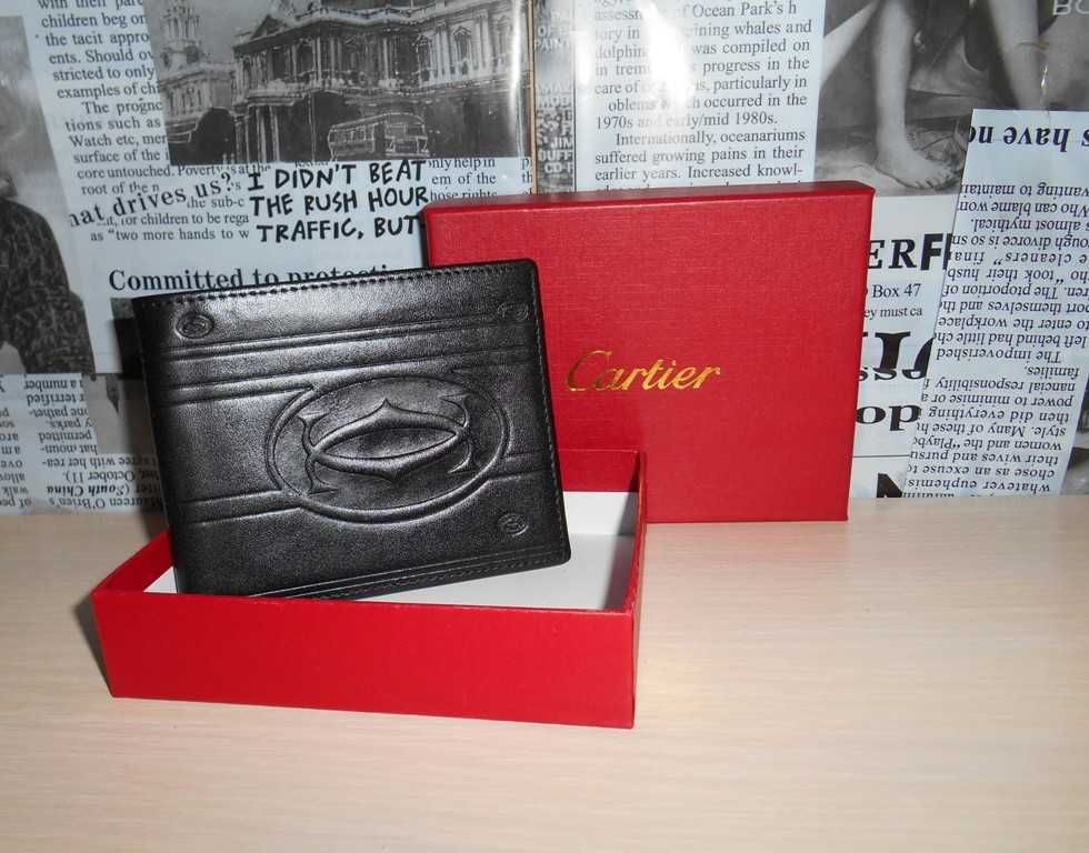 Cartier NOWY Czarny PORTFEL MĘSKI w pudełku, skóra 4-309-1
