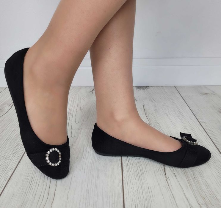 CZARNE baleriny r 36-41 damskie zamszowe z cyrkoniami TU KUPUJESZ r.36