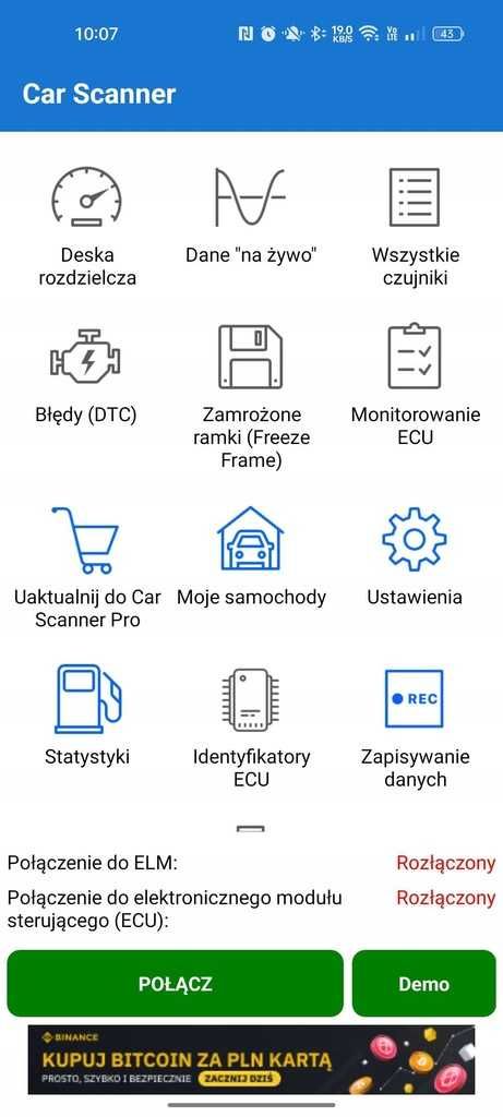 interfejs daignostyczny OBD2 BLUETOOTH anroid iOS WINDOWS polski test
