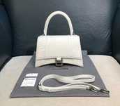 Balenciaga Hourglass Small Top Handle Bag Crocodile Embossed White