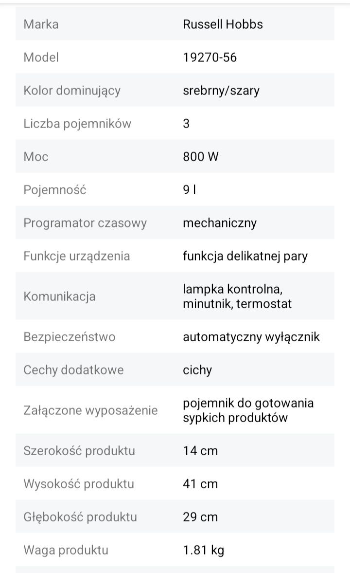 Parowar do przyrządzania zdrowych potraw,  poj. 9l, trzy poziomy, 800W